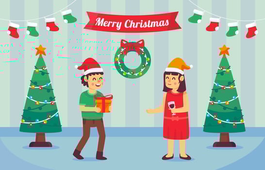 Celebrating Christmas and Exchanging Gifts vector