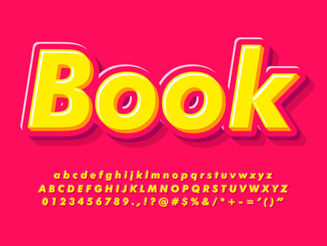 Modern pink and yellow 3d alphabet and text vector