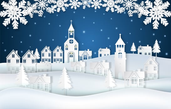 Winter holiday paper art landscape scene vector