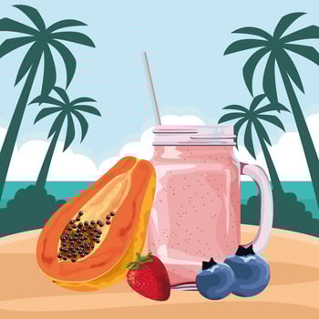 Tropical fruit and smoothie drink vector