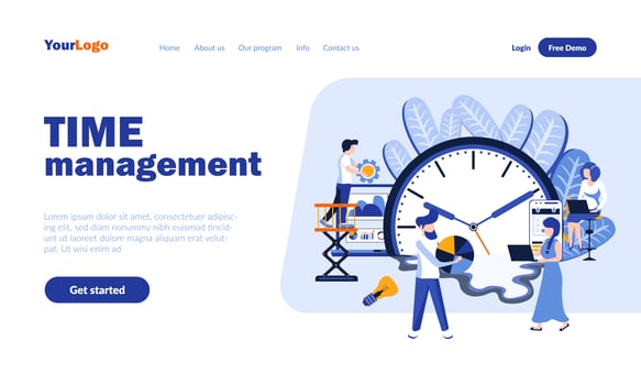 Time management flat landing page template vector