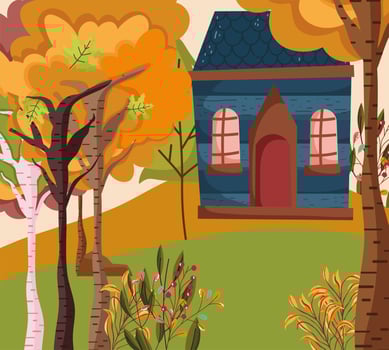 Cute house on Autumn season vector