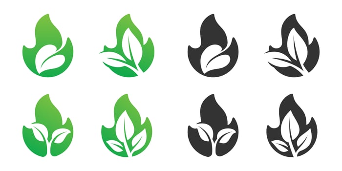 Fire and leaf negative space logo design set vector