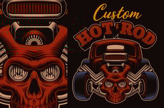 Cartoon hot rod with skull vector