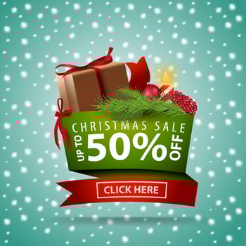 Christmas discount banner made of ribbons vector