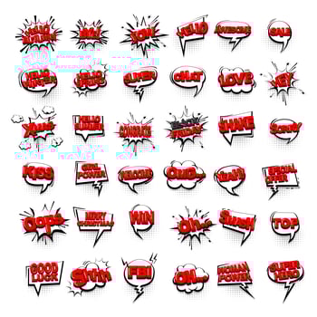 Comic text collection, sound effects pop art style vector
