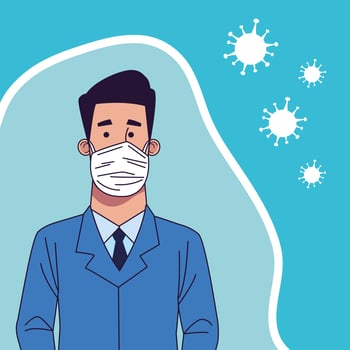 Young man wearing medical mask character vector