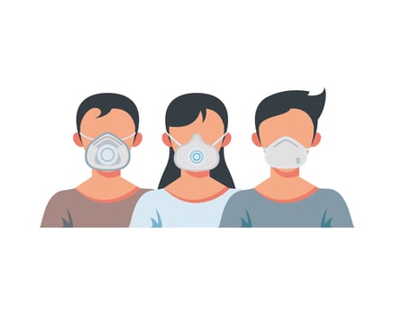 Young people wearing face medical masks vector