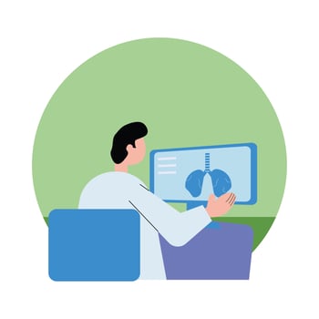 Scientific doctor with x ray lungs examination vector