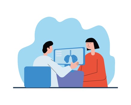 Scientific doctor with X ray lungs examination and patient vector