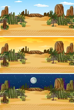 Desert nature landscape scene at different times of day vector