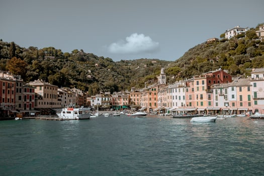 Portofino, Italy, 2020 - Boats in harbor near city photo