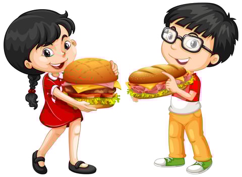 Cute children holding sandwiches vector