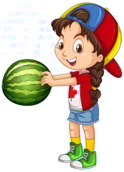 Canadian girl wearing cap holding a watermelon vector