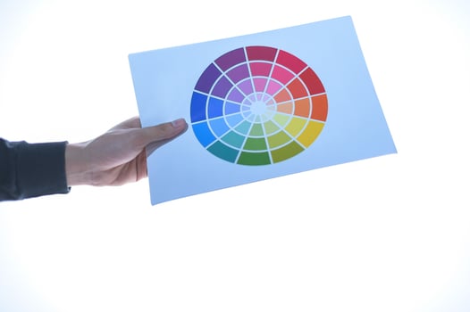 Hand holding a color test photo