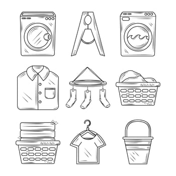 Laundry elements and clothes icon set vector