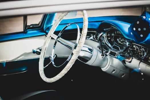 Retro blue car interior photo
