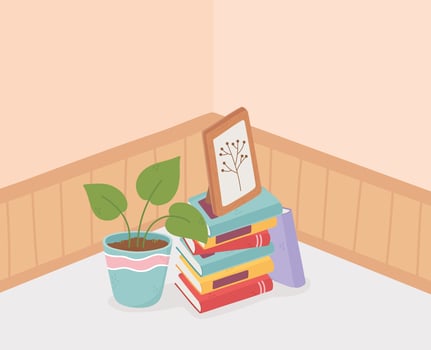 Plant and books in the corner of a home vector