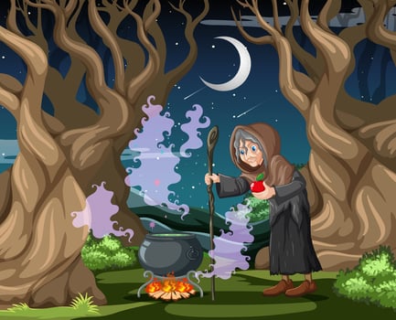 Witch with black magic pot vector