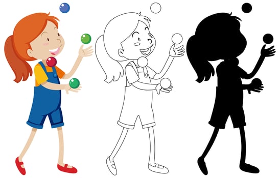 Girl playing with many balls set vector