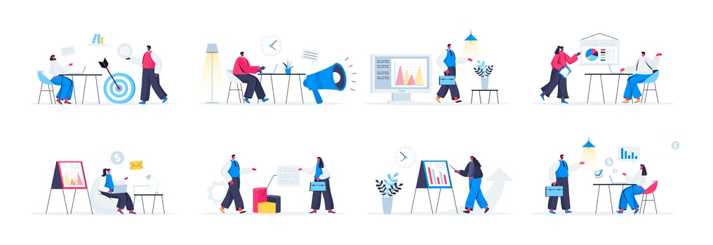 Bundle of marketing agency scenes vector