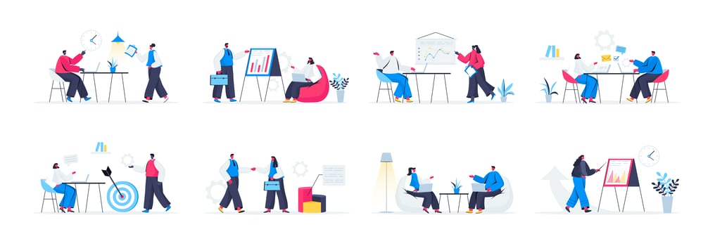 Bundle of business meeting scenes vector