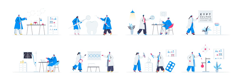 Bundle of modern medicine scenes vector