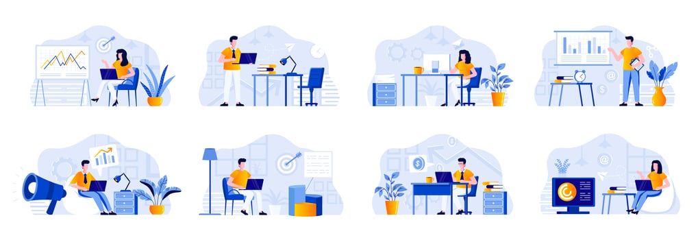 Marketing department bundle with people vector