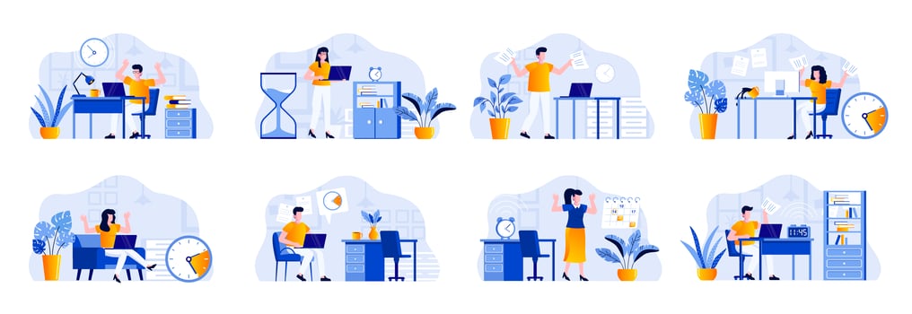 Deadline scenes bundle with people vector
