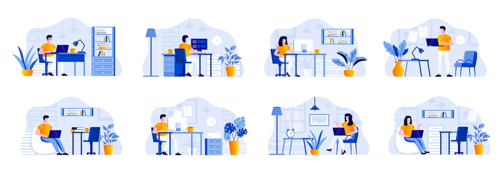 Coworking office bundle with people vector