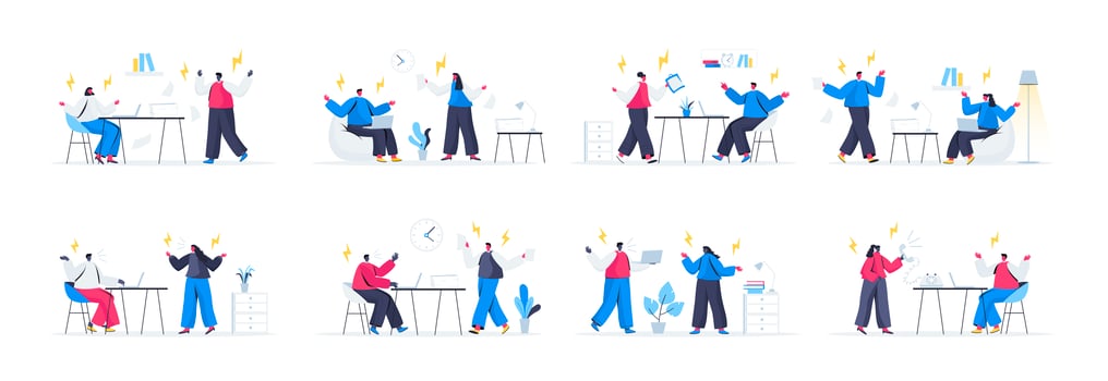 Bundle of people confrontation scenes vector