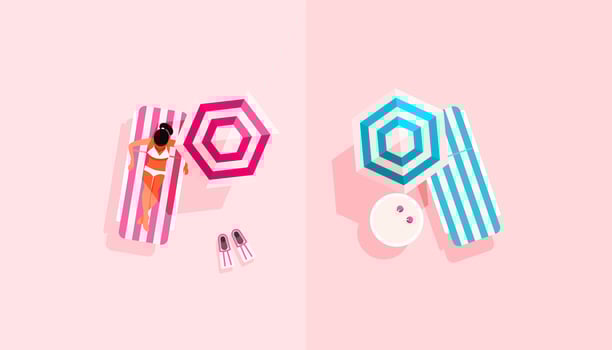 Summer vacation concept with girl on deck chair vector
