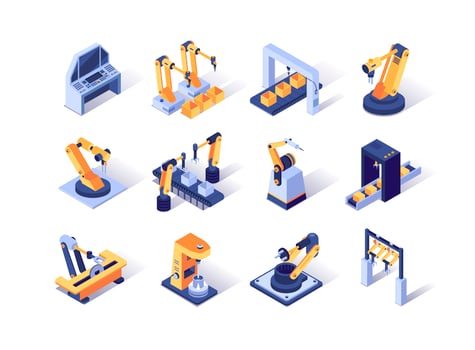 Robotization industry isometric icons set vector