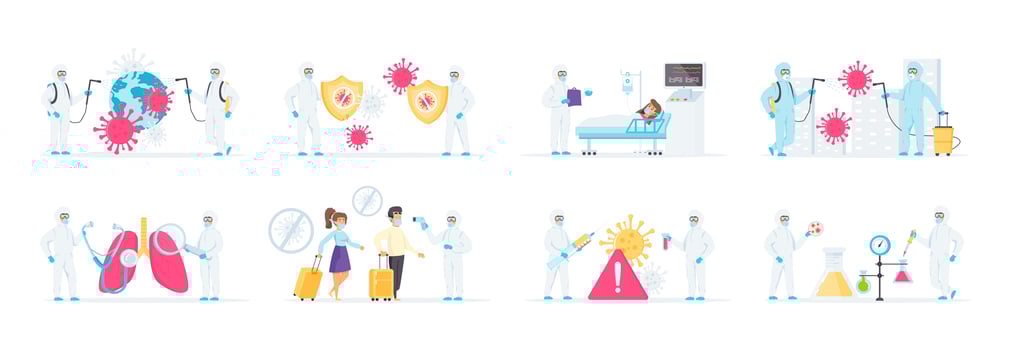 Efforts to combat coronavirus pandemic vector set
