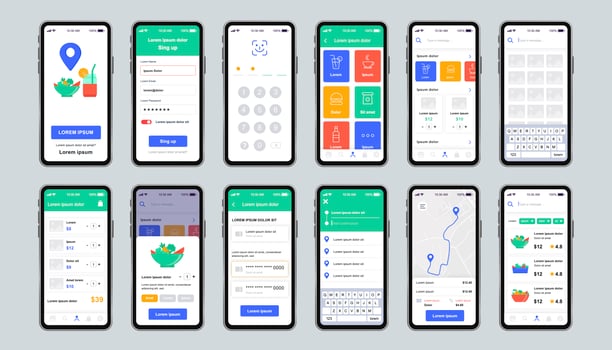 Delivery food unique design kit for mobile app vector