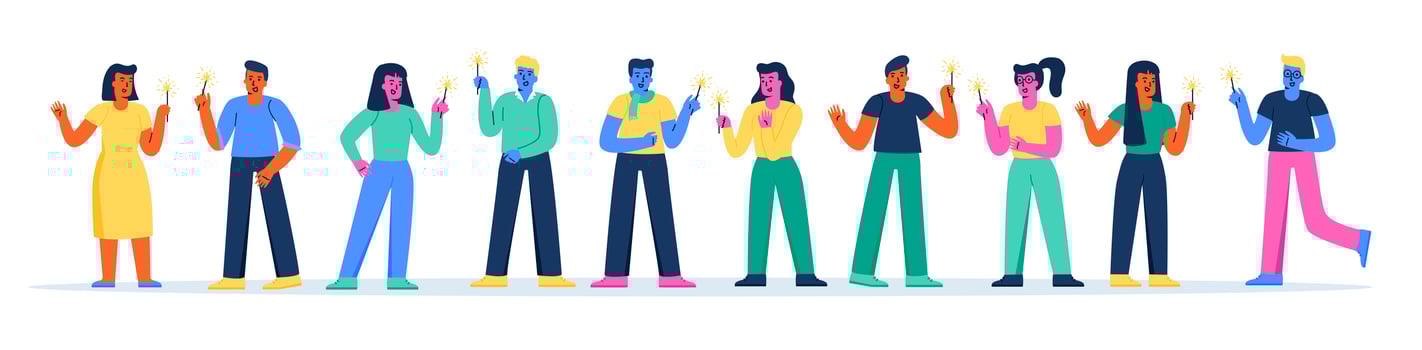 Horizontal banner with funny people with sparklers vector