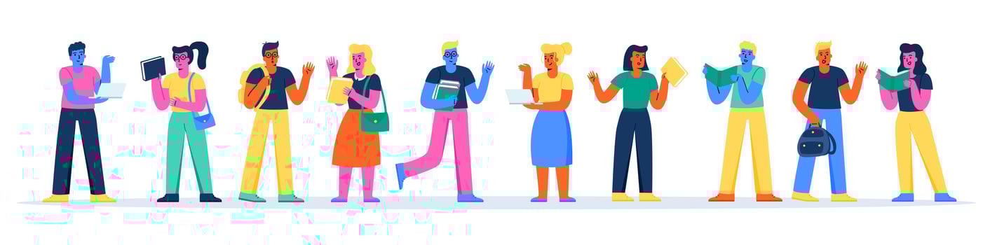 Horizontal banner with happy teenagers with books vector