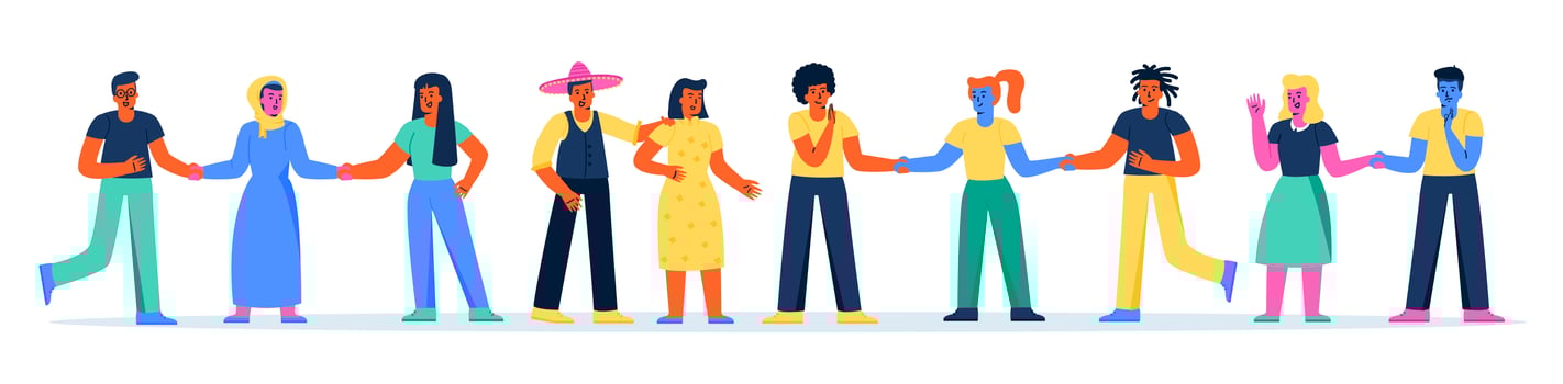 Horizontal banner with multiracial group of people vector