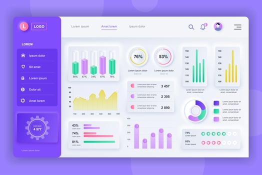 Admin panel neumorphic dashboard UI kit vector