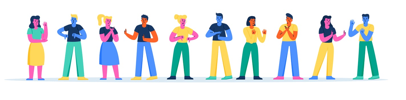 Horizontal banner with young funny gesturing people vector