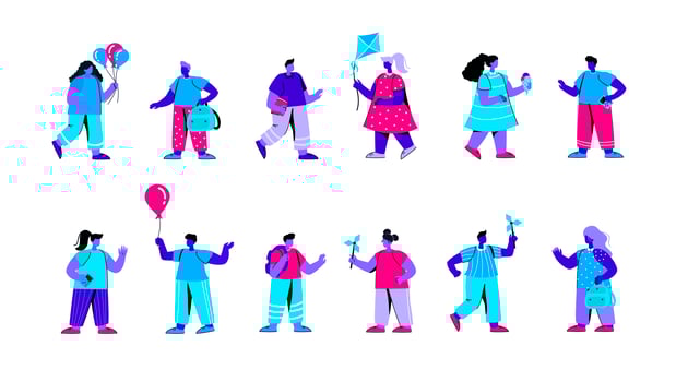 Set of kindergarten children playing vector
