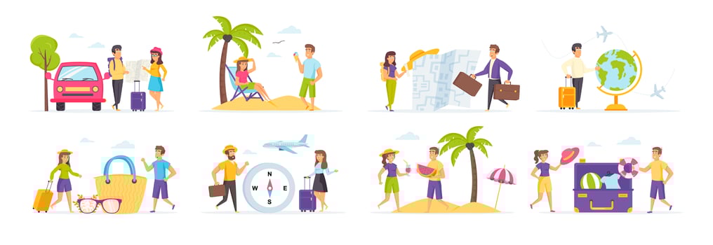 Summer holidays set with people in various situations vector