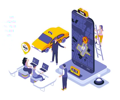 Taxi service isometric design vector