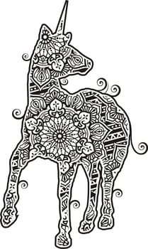 Unicorn in Mandala Line Art Style vector