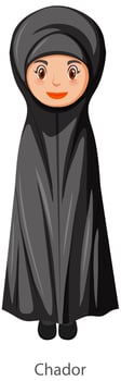 A woman wearing Chador Islamic traditional veil cartoon character vector