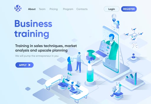 Business training isometric landing page vector