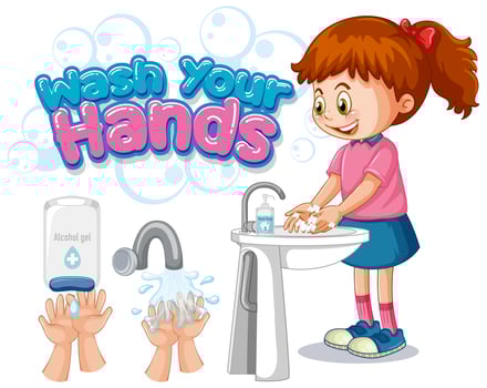 Wash your hands poster design with girl washing hands vector