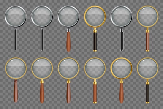 Realistic magnifying glass set vector