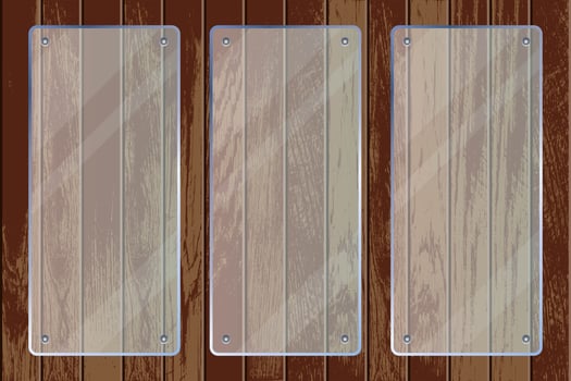 Rectangle transparent glass plates on wooden texture vector
