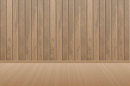 Realistic empty wooden room with wooden floor vector
